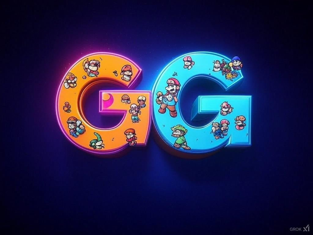 GG logo with ugly Mario-looking characters generated with Grok
