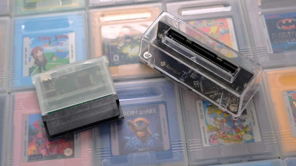 GBxCart RW with GB Operator on top of Game Boy carts