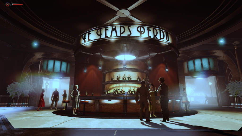 A screenshot of Le Temps Perdu bar in Rapture in BioShock: Infinite's Burial at Sea 1 DLC.