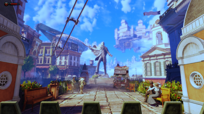 A screenshot of the player's introduction to Columbia in BioShock: Infinite.