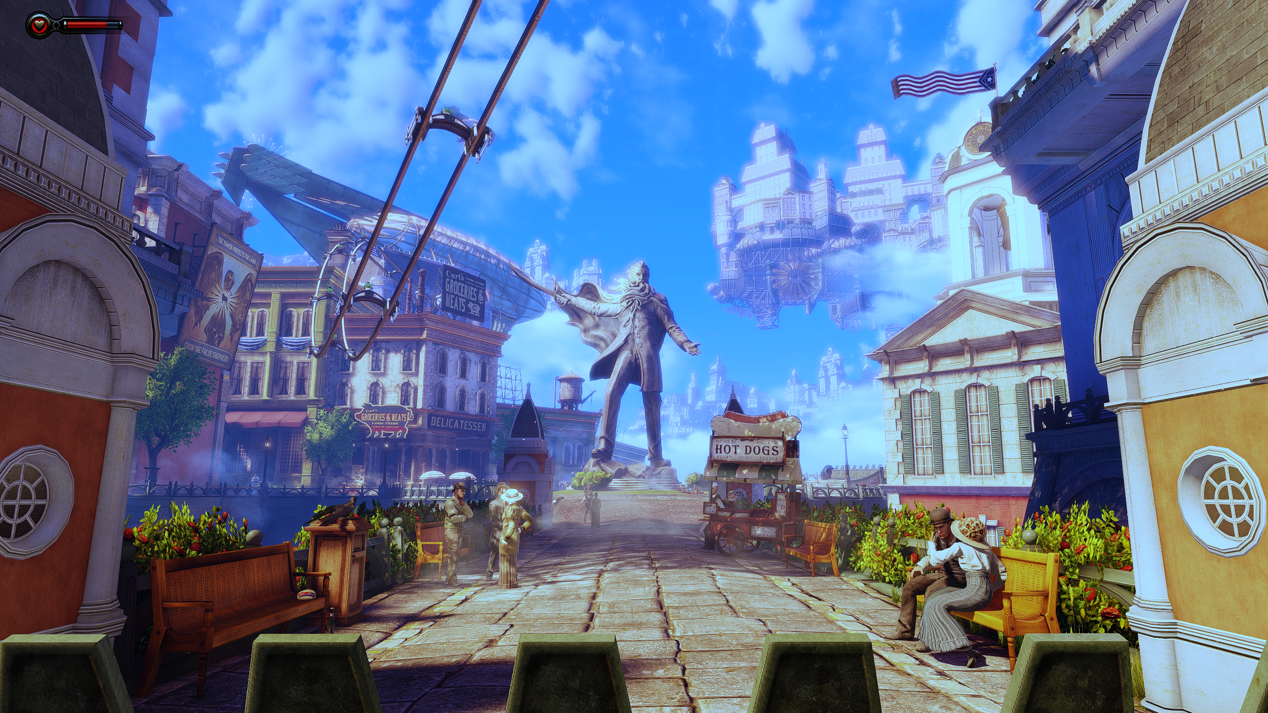 A screenshot of the player's introduction to Columbia in BioShock: Infinite.