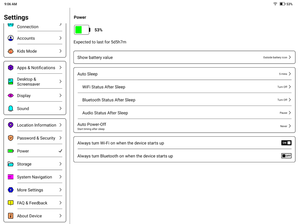 Boox Tab X C screenshot showing battery level
