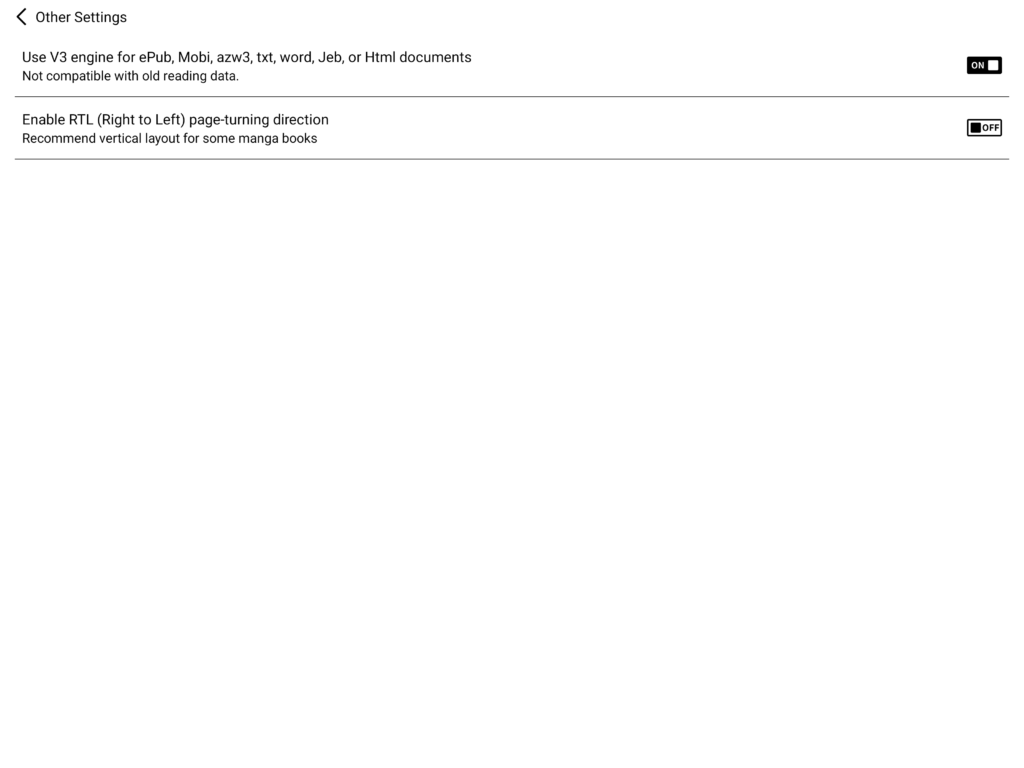 Boox Tab X C screenshot of NeoReader showing RTL toggle for reading