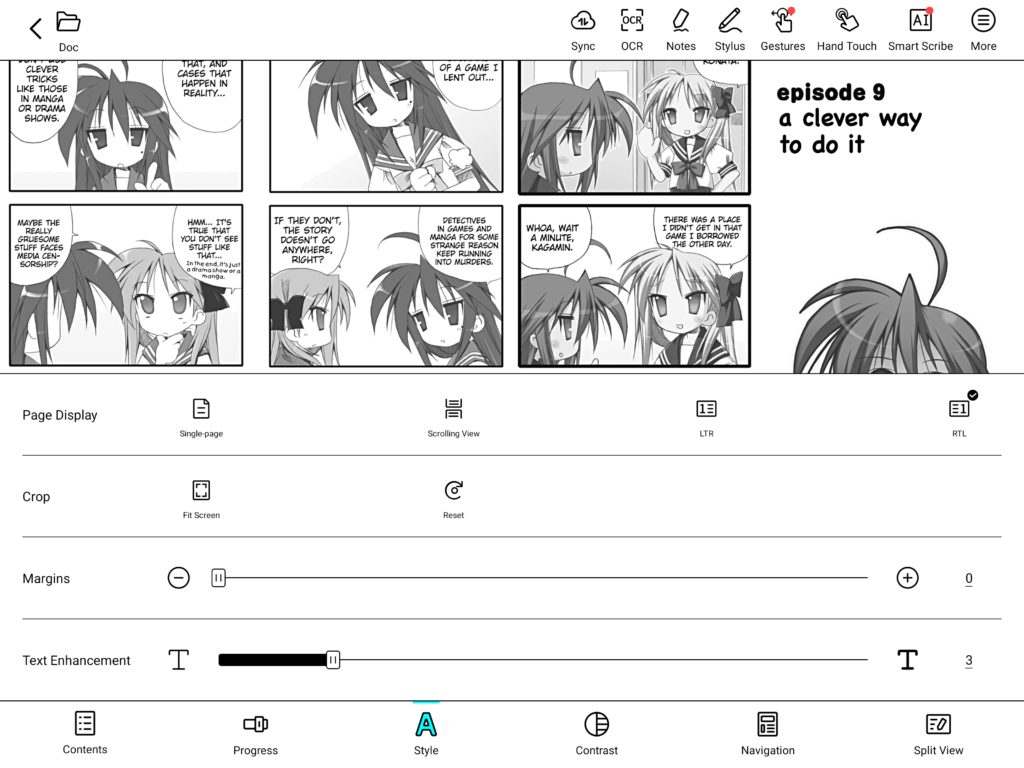 Boox Tab X C screenshot of NeoReader showing page display options
