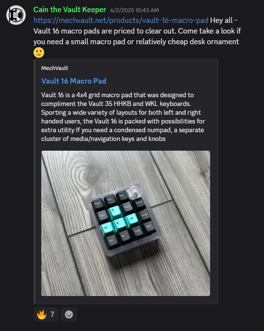 Announcement from Discord for Vault 16 clear out sale