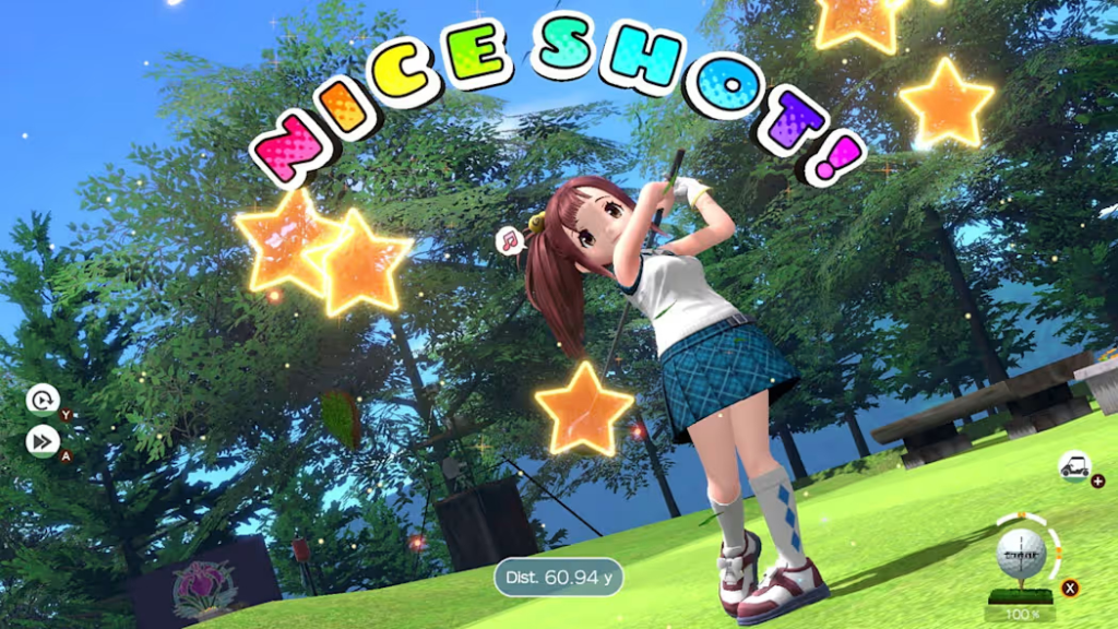 Everybody's Golf: Hot Shots gameplay screenshot showing golfer getting a nice shot