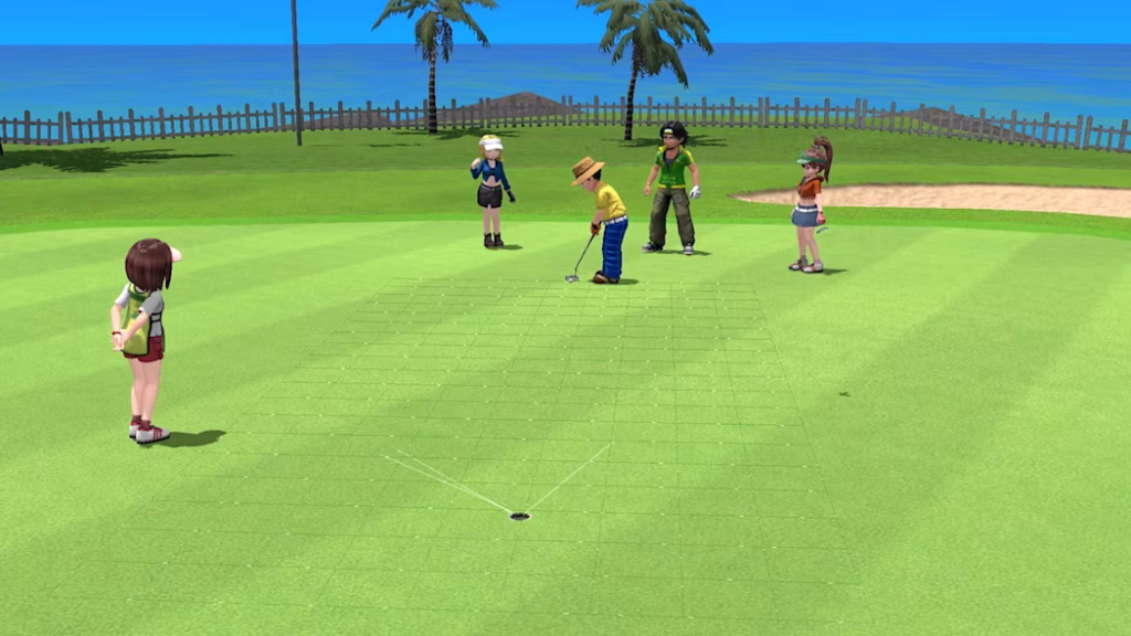 Everybody's Golf: Hot Shots gameplay screenshot showing golfer putting
