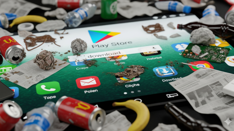 AI generated image of the Play Store covered in trash