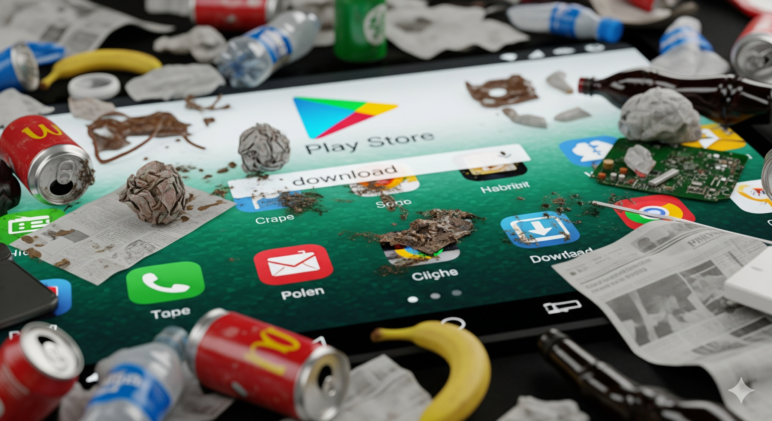 AI generated image of the Play Store covered in trash