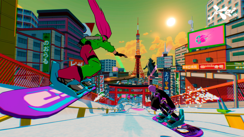 HYPERyuki: Snowboard Syndicate screenshot showing gameplay snowboarding