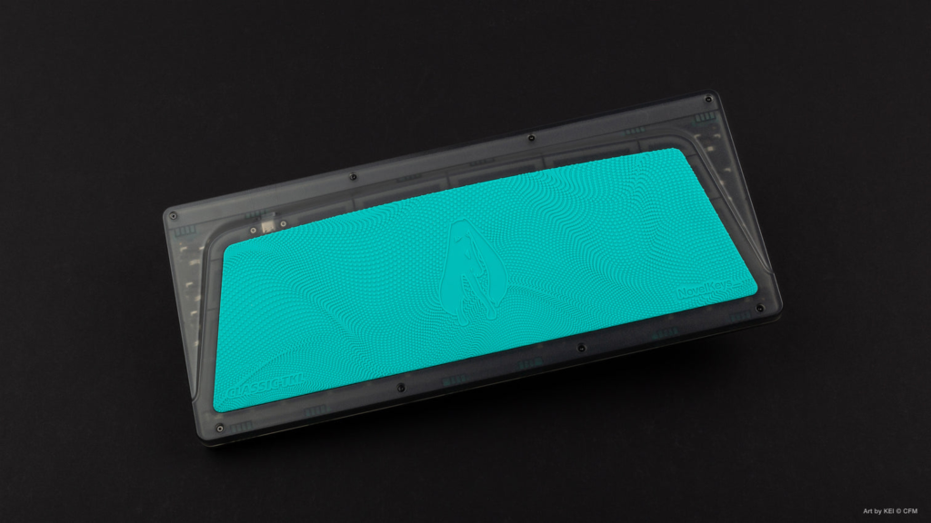 Underside of Classic-TKL showing custom Hatsune Miku silicone foot on black background