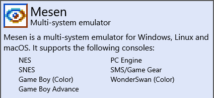Mesen screenshot from webpage showing app name
