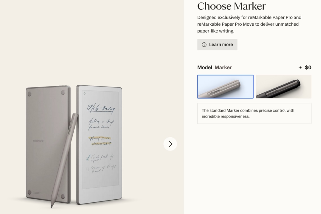 reMarkable Paper Pro Move marker options in store screenshot