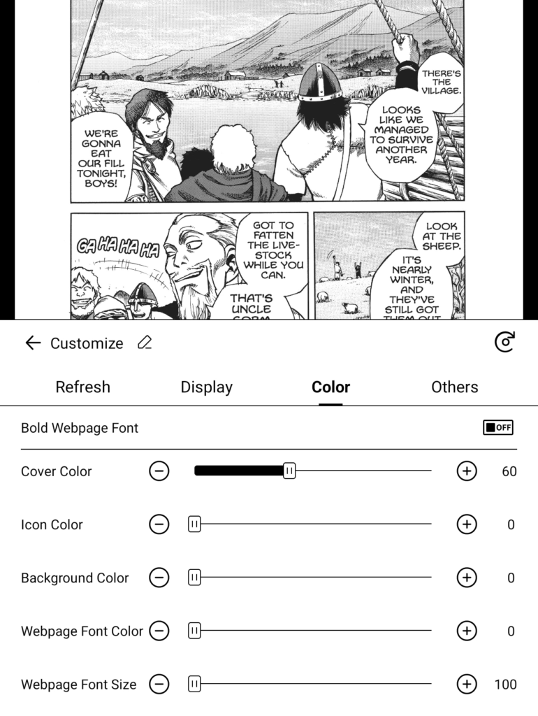 Boox Go 7 customize menu Color tab