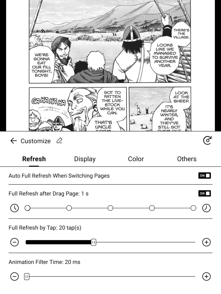 Boox Go 7 customize menu refresh tab