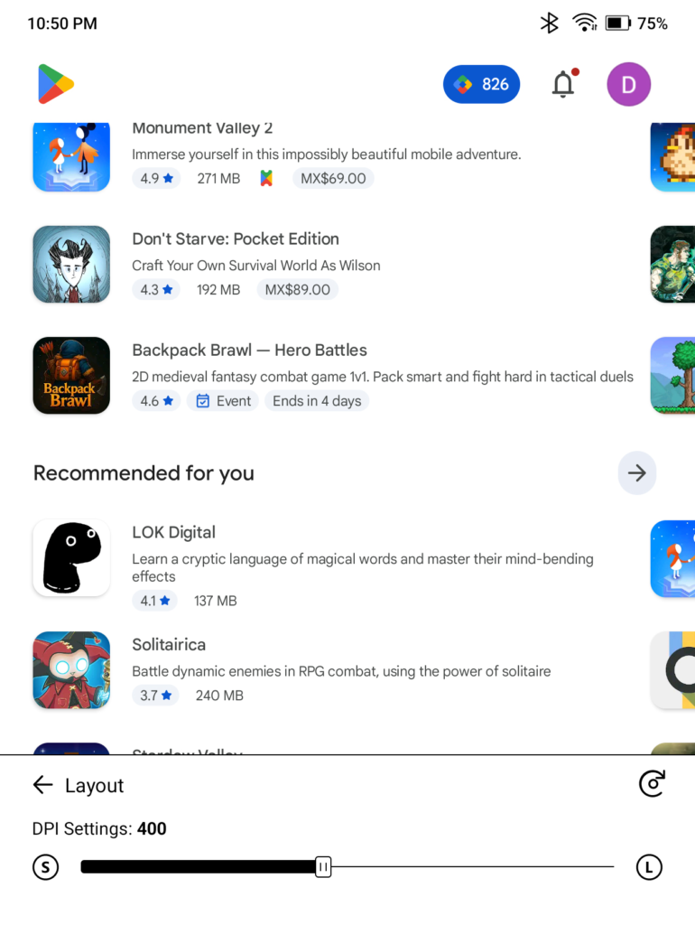 Boox Go 7 Google Play Store with high DPI