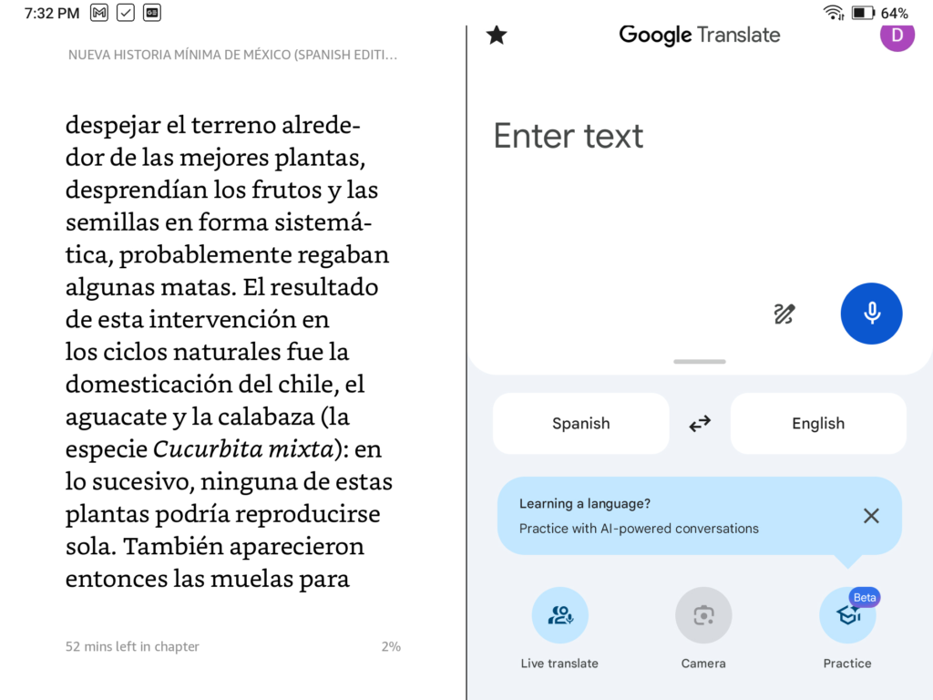 Boox Nova Air C split screen with Kindle and Google Translate