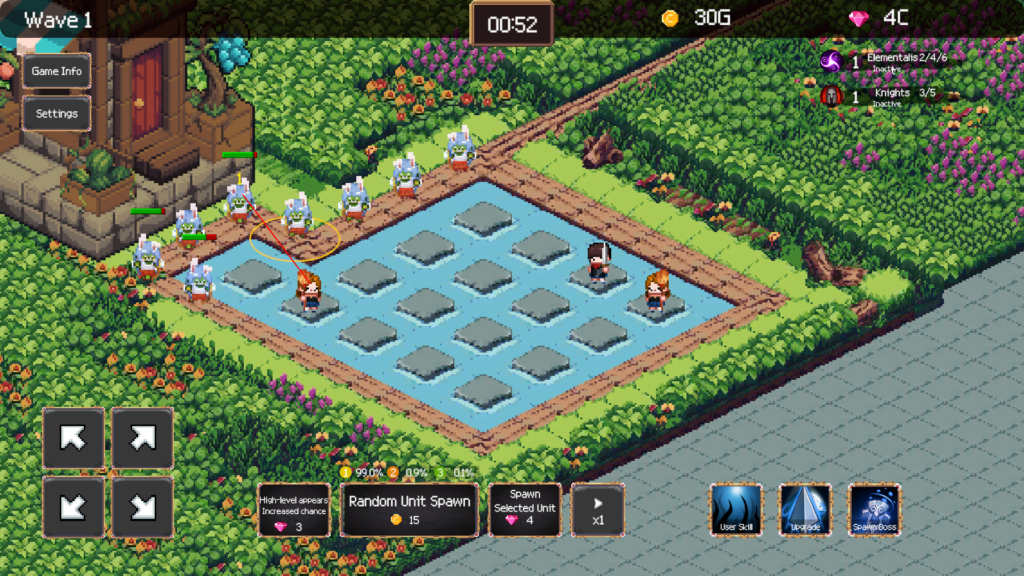 Hero 2048 early game with three units on screen