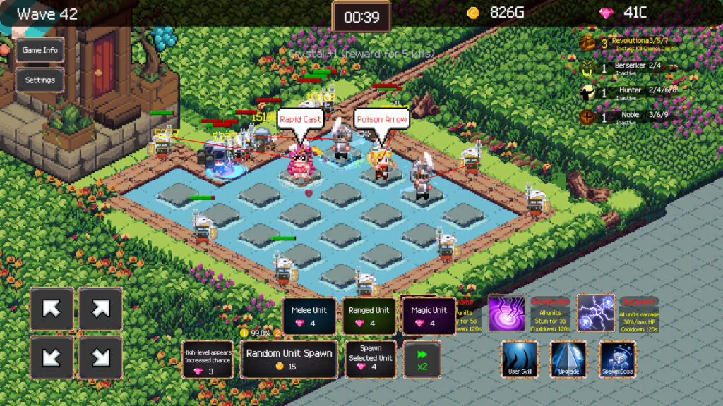 Hero 2048 screen with overlapping menu elements
