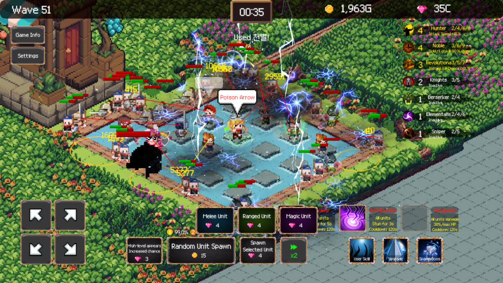 Hero 2048 with lots of action on the screen