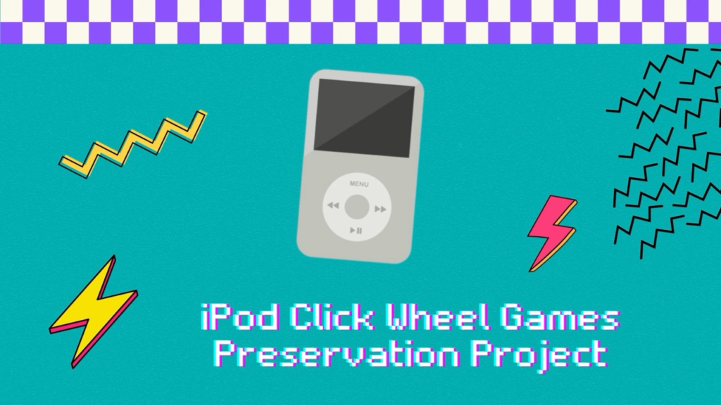 Image from the iPod Clickwheel Games Preservation Project showing art for iPod on teal background