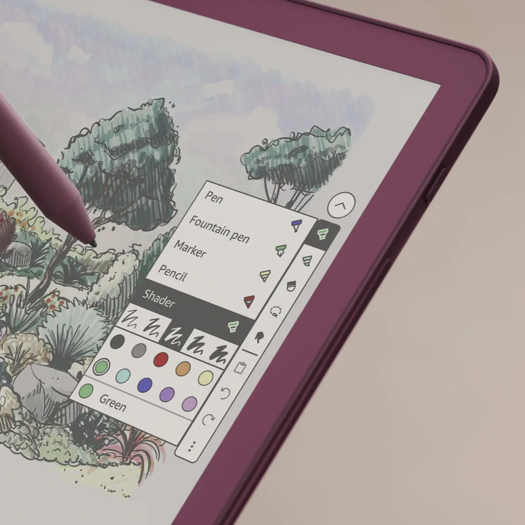 Kindle Scribe Colorsoft Fig writing on screen