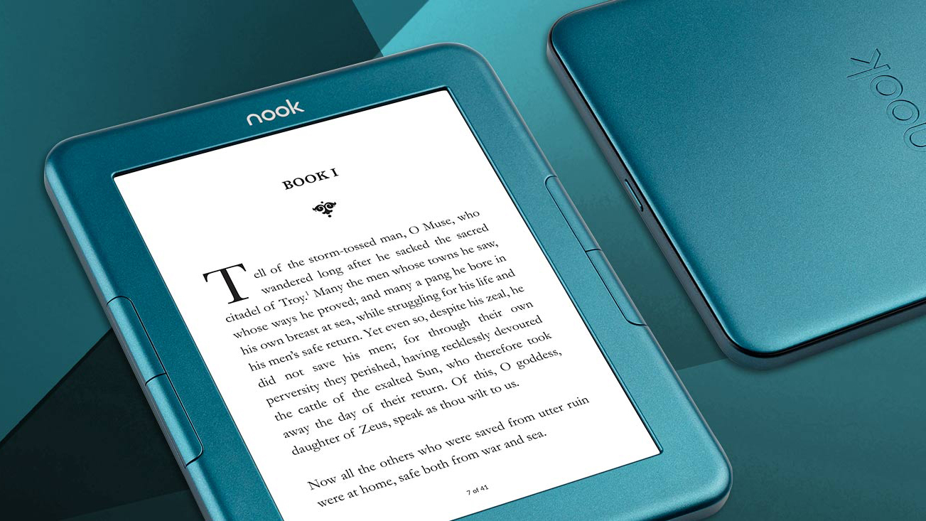 Nook GlowLight 4 Ocean Teal edition on stylized background