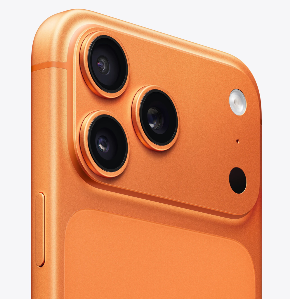 Orange iPhone 17 on a white background