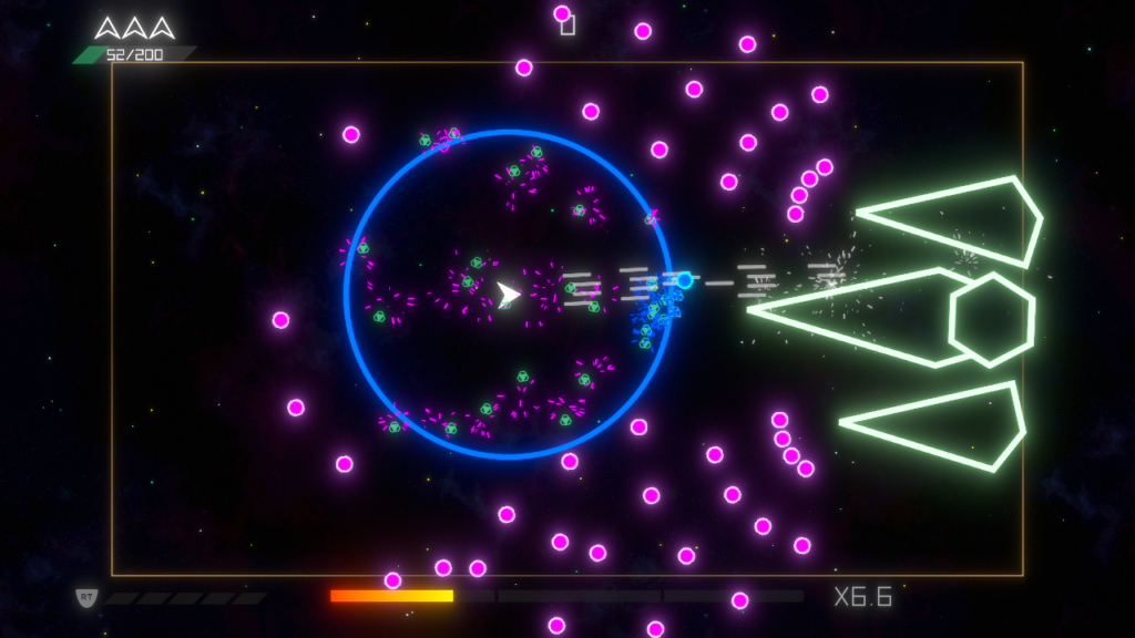 Shapefighter first boss with player shield activated