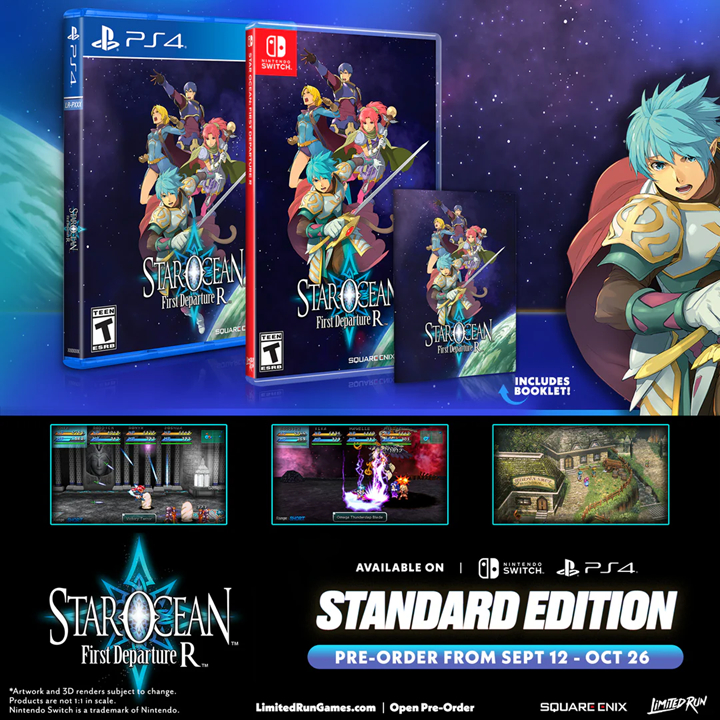 Star Ocean: First Departure R standard bundle items pictured alongside character and screenshots