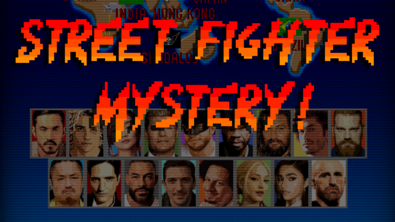 text reading "Street Fighter Mystery!" overlaid on marketing image for the movie