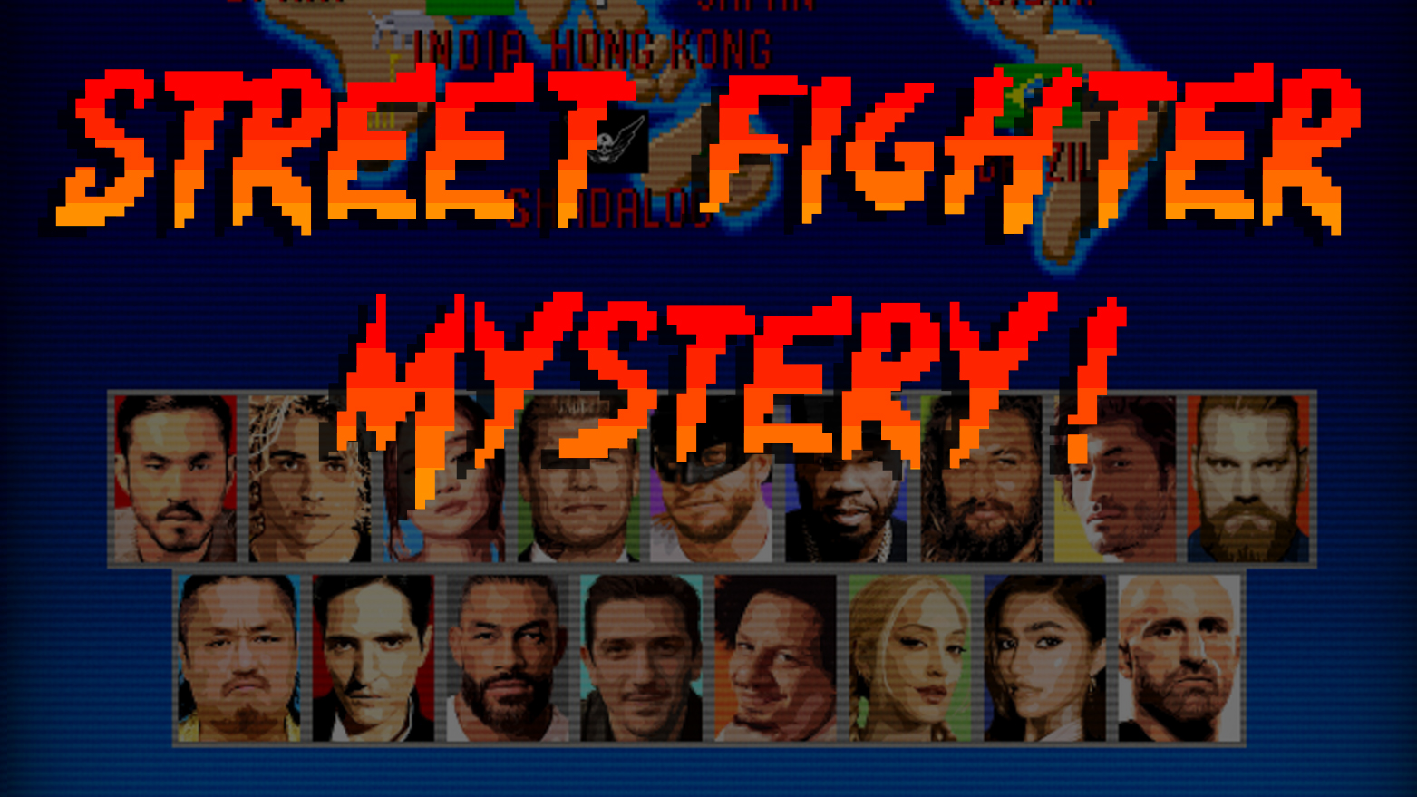 text reading "Street Fighter Mystery!" overlaid on marketing image for the movie