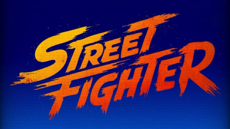 Street Fighter logo on blue background with TV lines on top