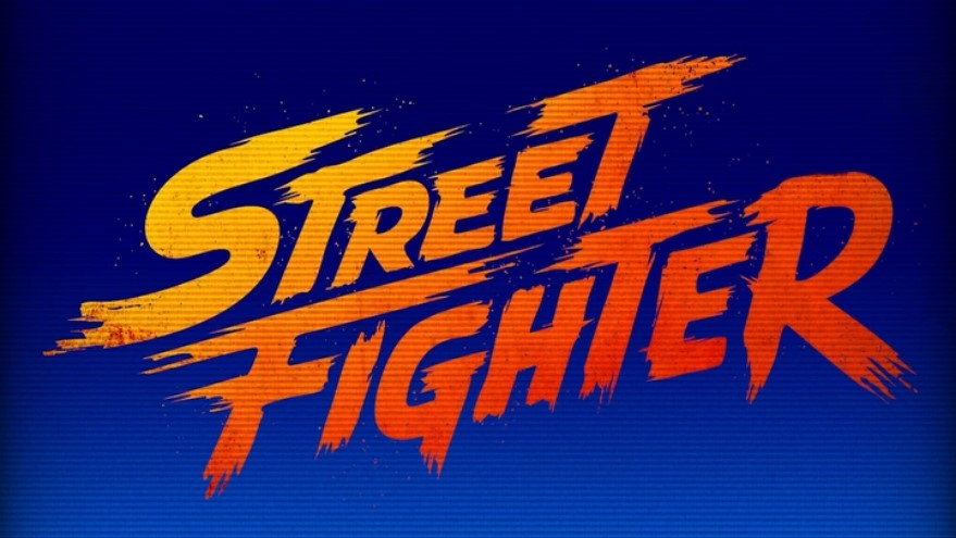 Street Fighter logo on blue background with TV lines on top
