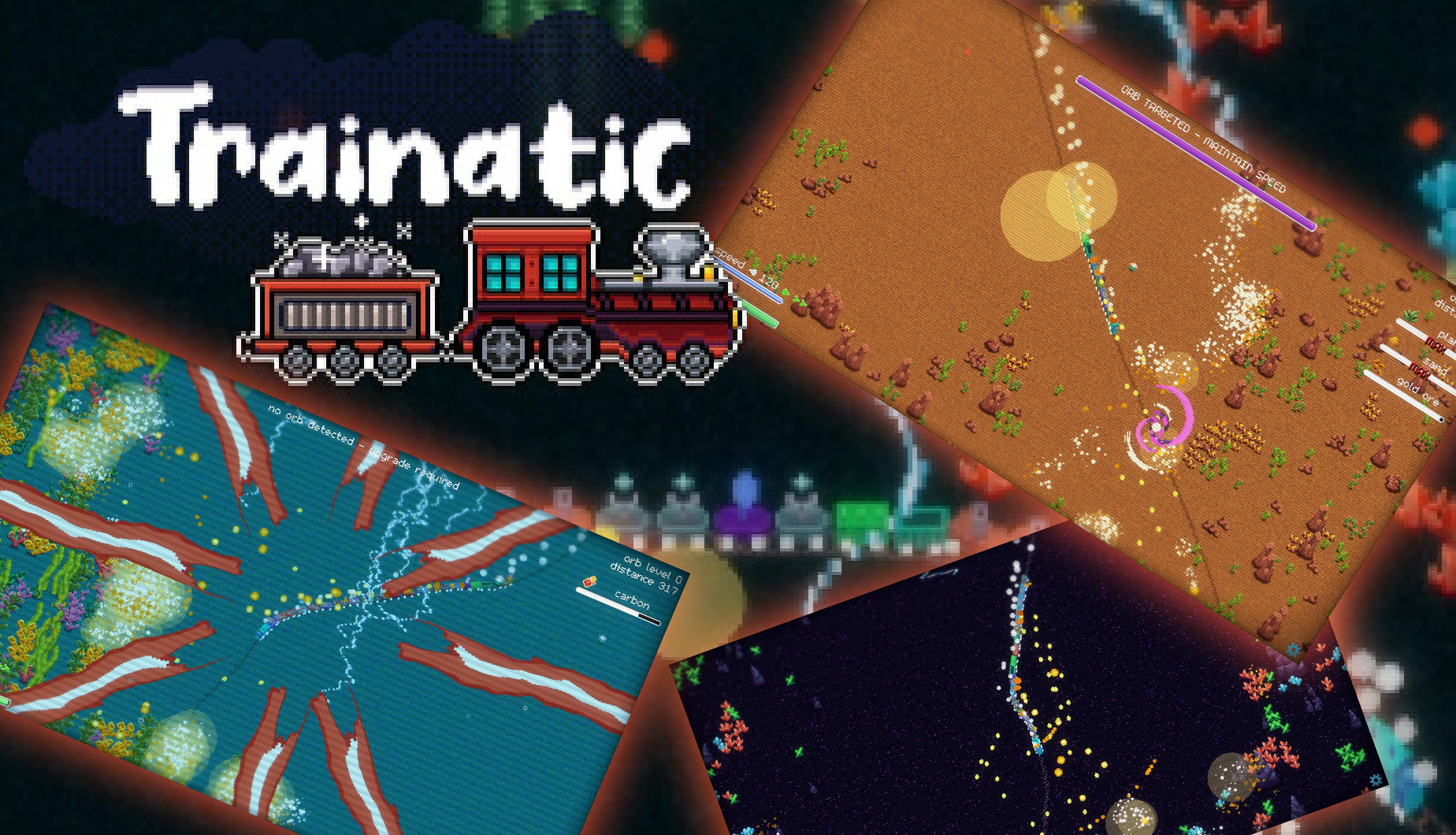 Trainatic gameplay overlaid with Trainatic logo and gameplay shots