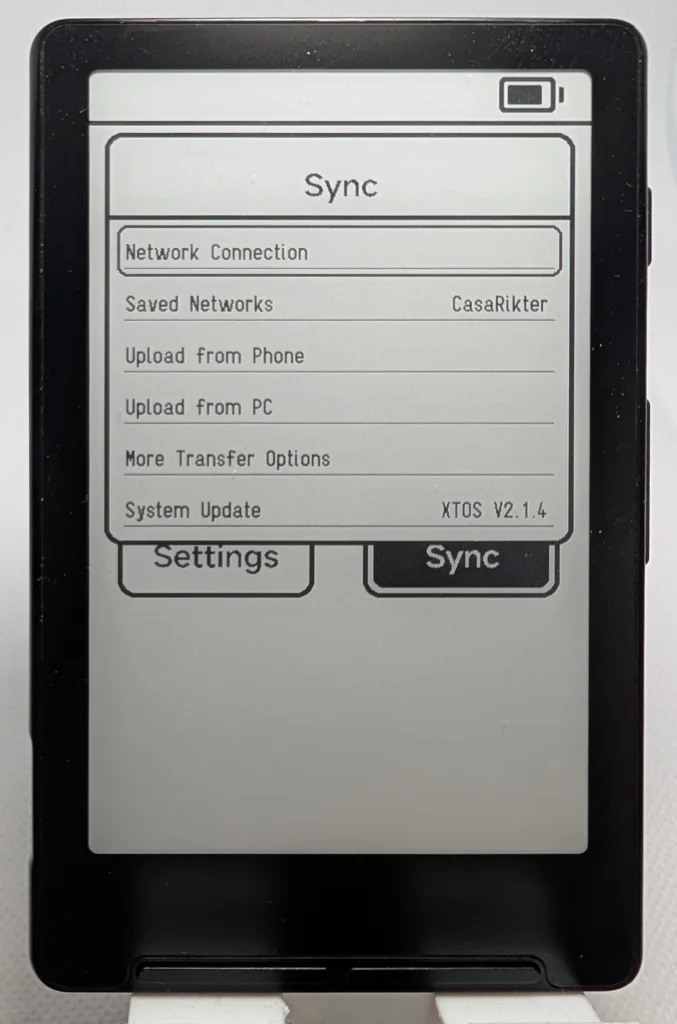 Xteink X4 Sync menu