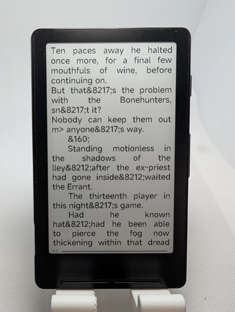 Xteink X4 reader showing raw HTML character entity codes