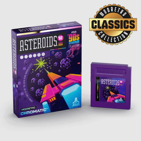 Atari ‘90s Rewind Collection showing Asteroids box and cart
