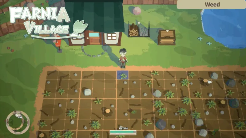 Fernia Village screeshot showing carachter and game title