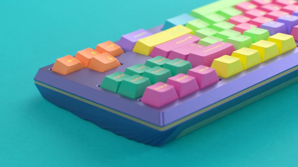 Novelkeys Winbreaker on purple board with teal background