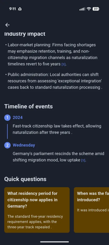 Kagi News app screenshot showing industry inpact