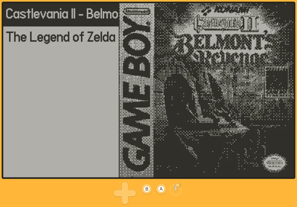 CrankBoy screenshot showing game menu with game selection