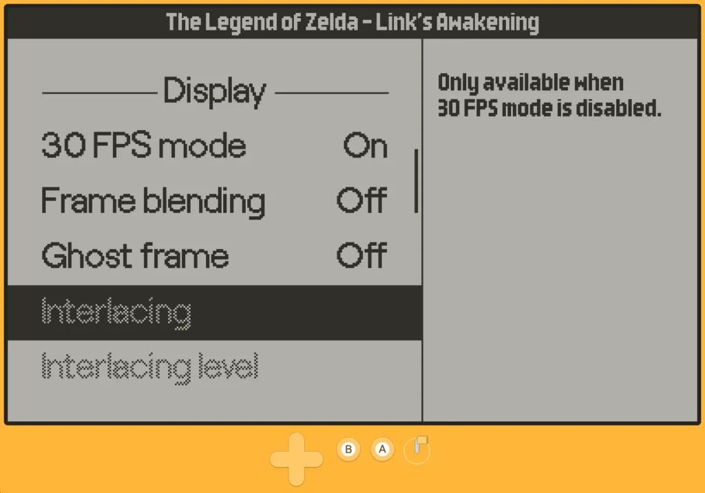 CrankBoy screenshot showing FPS options