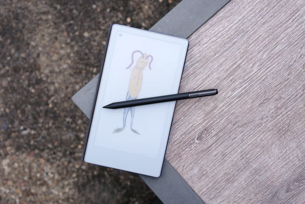 reMarkable Paper Pro with Marker Plus on screen showing doodle