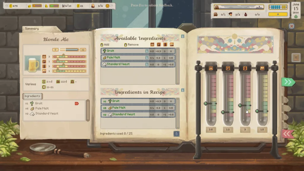 Ale Abbey recipe crafting ingredients and virtues page