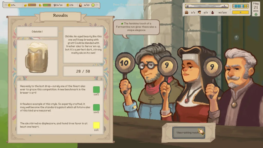 Ale Abbey competition results screen