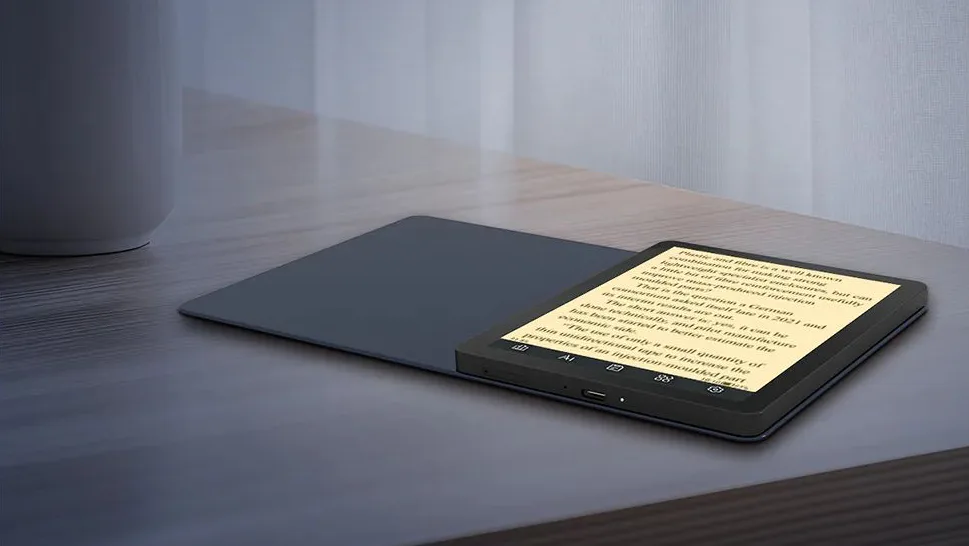 Bigme B6 Color open on a wooden tabletop