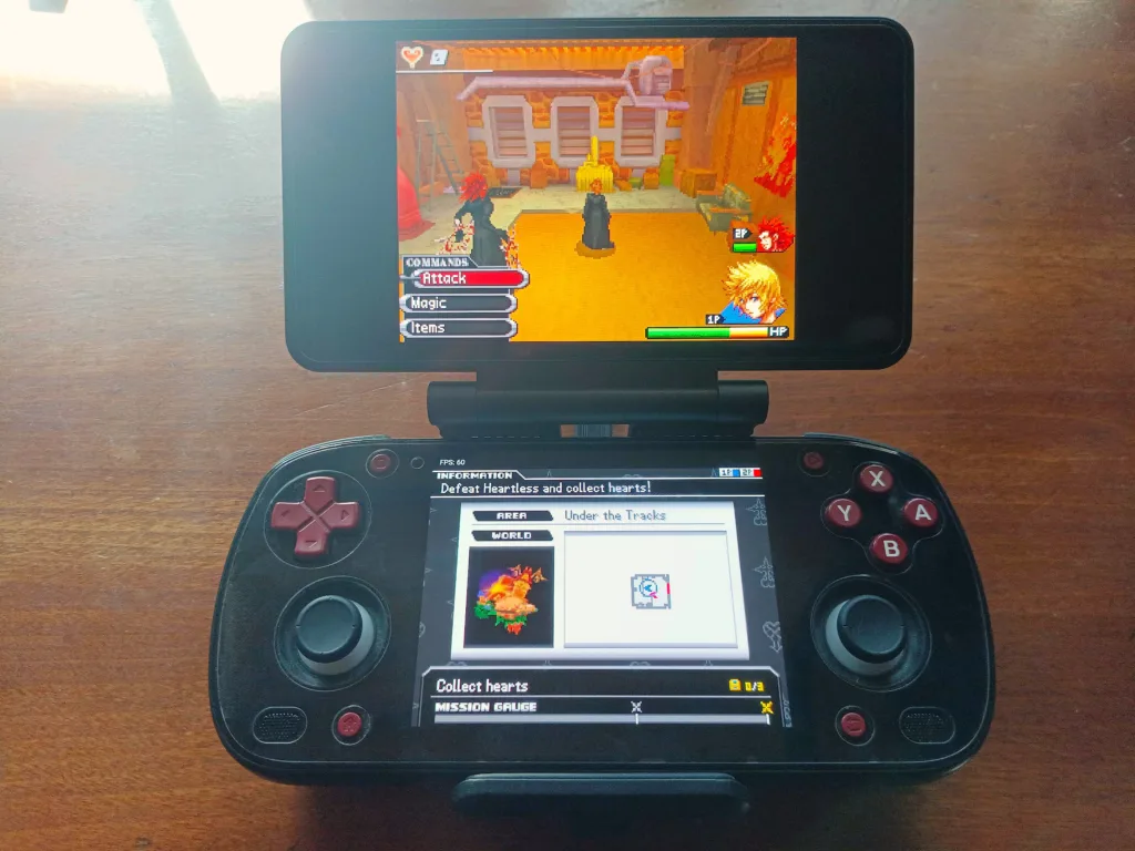 A picture of Roxas and Axel in Kingdom Hearts 358/2 days using the Melon DS emulator.