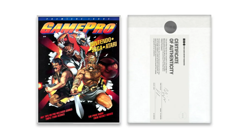 Gamepro issue 1 next to image of certificate