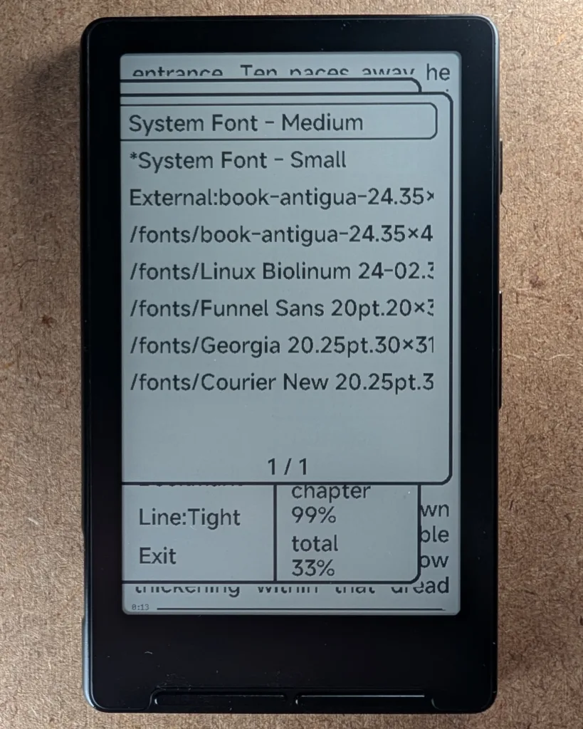 Xteink X4 font selection